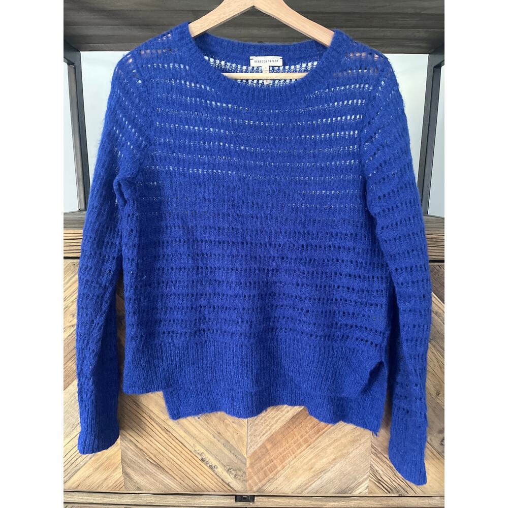 Rebecca Taylor Royal Blue Loose Weave Crewneck Alpaca and Mohair Sweater Small